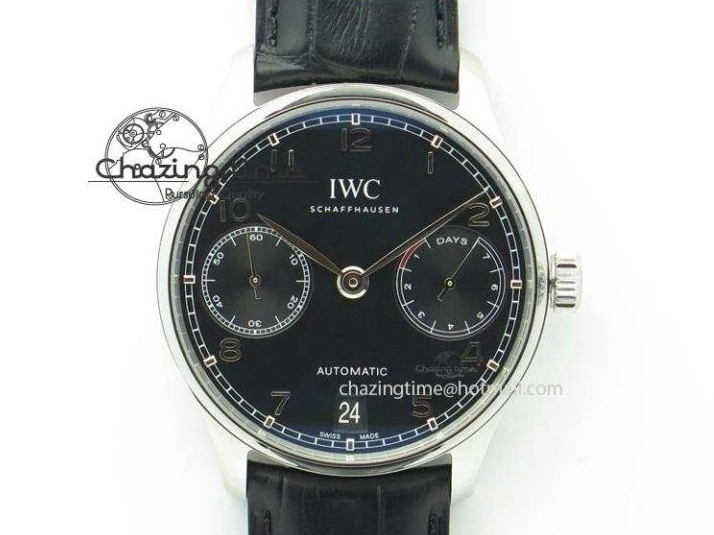 MIROTIME 0108 Portuguese Real PR Real Annual Calendar IW503502 ZF 1:1 Best Edition Black Dial Steel Markers on Black Leather Strap A StreetReady 7134